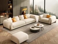 Velvet Contemperory Sofa with Cushion Chaise Lounge Sectional Sofa Perfect for Living Room & Bedroom Guests Home & Office (3+1+1 Boucle Teddy Fabric Sofa, 5 Seater)