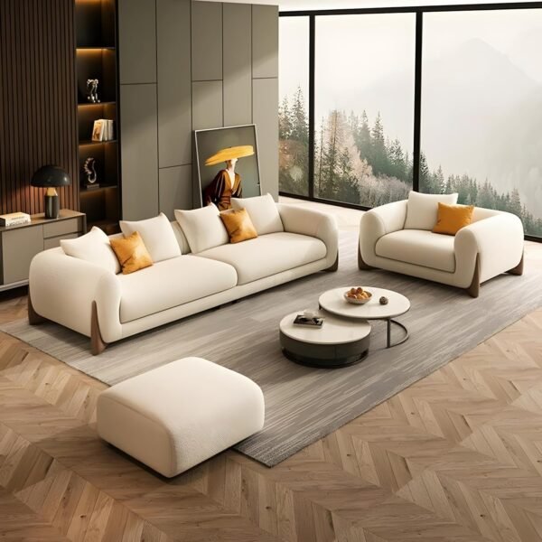 Velvet Contemperory Sofa with Cushion Chaise Lounge Sectional Sofa Perfect for Living Room & Bedroom Guests Home & Office (3+1+1 Boucle Teddy Fabric Sofa, 5 Seater)