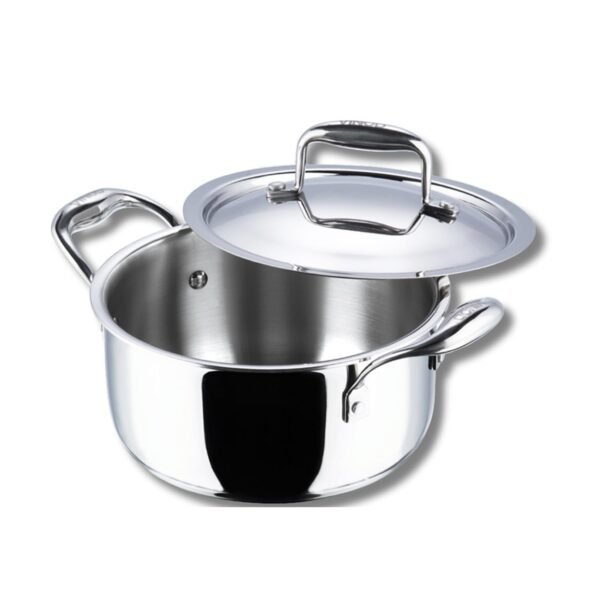 Vinod Platinum Triply Stainless Steel Saucepot with Lid 5L (24 cm) | 2.5 mm Thick Base | Multi-Purpose Biryani & Curry Pot | Induction & Gas Stove Compatible | 5 Year Warranty – Silver