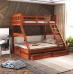 WOODSTAGE Sheesham Wood Bunk Bed with 2 Drawer Storage | Wooden Twin Over Bed with Ladder for Bedroom Living Room Home (Honey Finish)