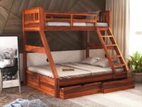 WOODSTAGE Sheesham Wood Bunk Bed with 2 Drawer Storage | Wooden Twin Over Bed with Ladder for Bedroom Living Room Home (Honey Finish)