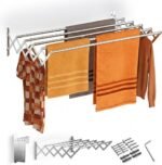 Wall Mounted Clothes Drying Rack,Stainless Steel Retractable Drying Rack for Laundry Room/Bathroom Tower (7 Pipe X 2 Feet) 25 KG Capacity- Indoor and Outdoor Use