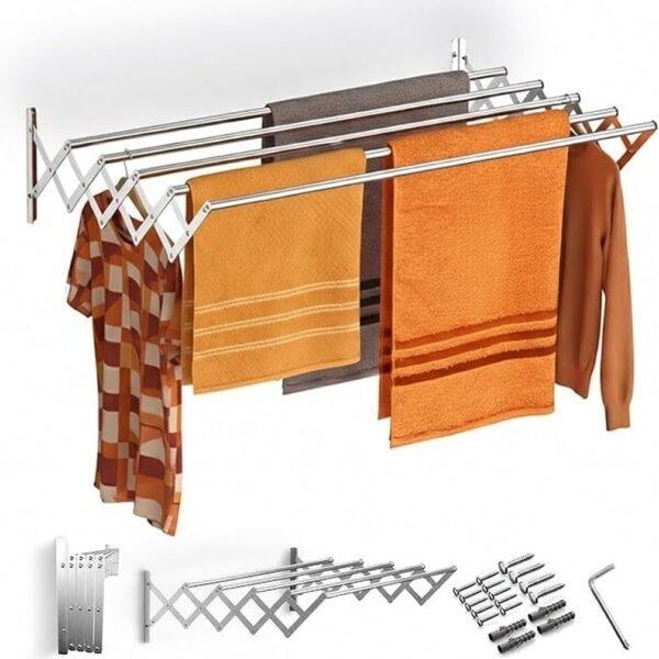 Wall Mounted Clothes Drying Rack,Stainless Steel Retractable Drying Rack for Laundry Room/Bathroom Tower (7 Pipe X 2 Feet) 25 KG Capacity- Indoor and Outdoor Use