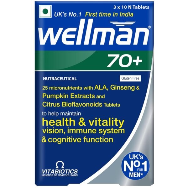 Wellman 70+ Multivitamin Tablets|Ginseng,Pumpkin Extract & Citrus Bioflavonoids|Supports Health & Vitality|Boosts Vision,Immune System & Cognitive Function|30 Veg Tablets, 60 grams