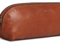 WildHorn Leather Leather Stationery Stylish Simple Pencil Bag Durable Compact Zipper Pencil Utility Case Pouch (Tan), Brown
