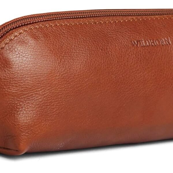 WildHorn Leather Leather Stationery Stylish Simple Pencil Bag Durable Compact Zipper Pencil Utility Case Pouch (Tan), Brown