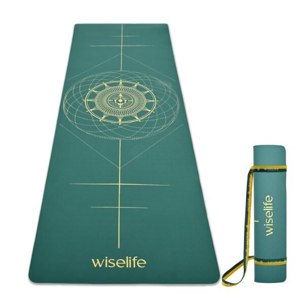 WiseLife True Body Alignment Yoga Mat + Sleek Yoga Strap for Men and Women | Non-Slip Textured Extra Wide & Thick | Pro Balance ECO TPE Exercise Mat For Home, Pilates, Gym & Fitness (6mm, Sage Green)