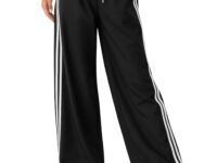 Women Track Pant | Women's Wide Leg Track Pants High Waist Drawstring Sweatpants with Side Stripes, Casual Loose Fit Lounge Joggers, Dark Grey