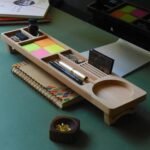 Wooden Desk Organizer Bamboo Office Desk Organizer with Phone Stand Pen Pencil Holder Eyeglass Stand Stationery Tray – Premium Minimalist Desktop Organizer for Home Office Décor Gift (3)