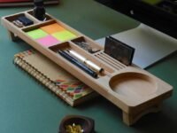 Wooden Desk Organizer Bamboo Office Desk Organizer with Phone Stand Pen Pencil Holder Eyeglass Stand Stationery Tray – Premium Minimalist Desktop Organizer for Home Office Décor Gift (3)