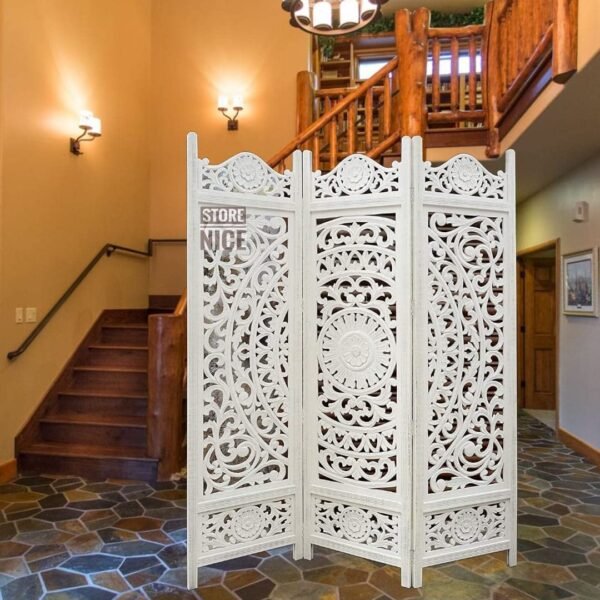 Wooden Room Partition for Living Rooms/Wood Screen Separator & Room Divider 6 Feet 3 Panels for Living Room/Bedroom/Office/Restaurant (White)