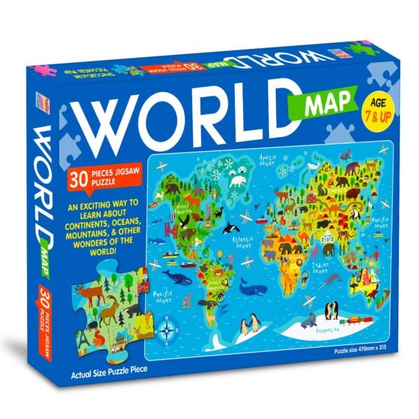World Map Jigsaw Puzzle Box for Kids – 100 Piece Jigsaw Puzzle |Trave Brain Games for Children Ages 6-12 | Great Birthday Gifts Girls and Boys
