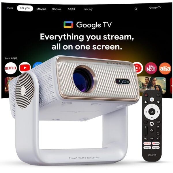 Wzatco Yuva Horizon, Google TV Official, Native 1080P, Projector 4k Ultra HD, 1500 ANSI Ultra Bright, Fully Automatic, Dust Free, Smart Mini Theater for Room, Home Cinema, 2GB-32GB