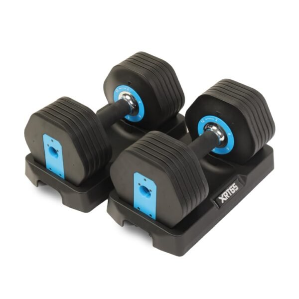 XRT65 Adjustable Dumbbells Set of 2 (2–12 kg) | 6-Level Adjustable Gym Weights | No-Freeze Dial Mechanism | Designed in USA | Compact Dumbbell Set for Home Workout & Strength Training | Black + Blue