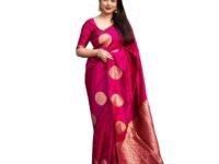 Yashika Women's Banarasi Kanjivaram Cotton Silk Woven Saree with Unstitched Blouse Material