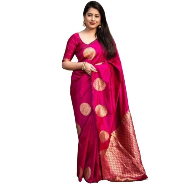 Yashika Women's Banarasi Kanjivaram Cotton Silk Woven Saree with Unstitched Blouse Material