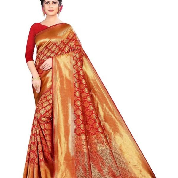 Yashika Women's Trendy Banarasi Kanjivaram Navy Color Art Silk Saree with Blouse Material