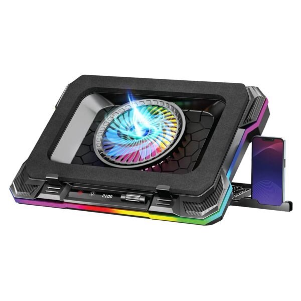 ZEBRONICS NC9200, Laptop Cooling Pad, 140mm RGB LED Fan, Upto 19 inch Laptop, Dual USB Port, Magnetic Foam Cushioning, Detachable Mobile Holder, Fan Speed Controller, High Speed, 10 RGB LED Modes