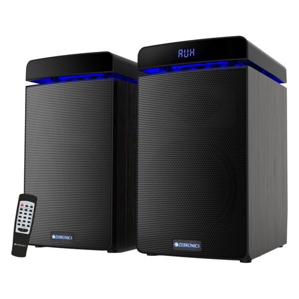 ZEBRONICS New Launch BT4848RUCF 2.0 Bookshelf Speaker with 80W Output, 2-Way Speaker, Multi Connectivity - Bluetooth | AUX | USB | FM, Media/Volume Controls, LED Light, LED Display, Premium Finish