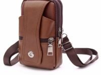 ZIBUYU® Mobile Pouch for Men Leather Magnetic Cover Belt Clip Compatible for iPhone 12, 13, 14 Pro Max Phone Case Mini Crossbody Men Waist Sling Bag Mobile Holster for Men, Brown - 1
