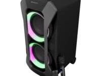 Zebronics Trolley DJ Speaker, 180W, AURACAST Technology, Upto 6.5h Playtime, Dual 20.32cm Full Range Drivers, BT v5.4, Rechargeable Wireless Mic, Mic & Guitar in, AUX, App Support (Roxor Plus)