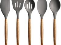 Zollyss Non Stick Silicone Spatula Spoon Laddle Utensil Set for Kitchen Cookware Tool Set, 5 Pcs (Grey)