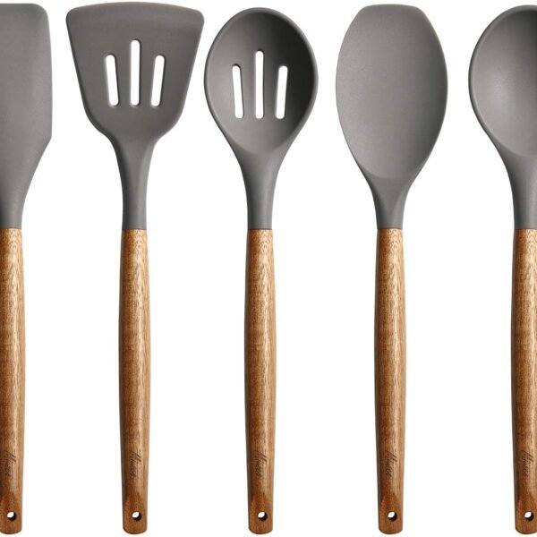 Zollyss Non Stick Silicone Spatula Spoon Laddle Utensil Set for Kitchen Cookware Tool Set, 5 Pcs (Grey)