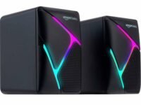amazon basics 2 X 3W Multimedia PC Gaming Speaker with Aux Connectivity, USB Support, Volume Control, and RGB Lights