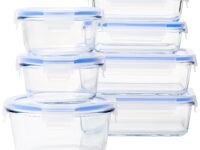 amazon basics Glass Leak-Proof Locking Lids - Food Storage Containers, 7-Piece Set, Transparent