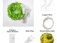 fizzytech Artificial Leaf Curtain Lights – 200 LED Warm White Fairy String Lights, 3x1m, Remote Control with 8 Lighting Modes for Home, Wedding, Party, Diwali, Christmas & Festival Decoration