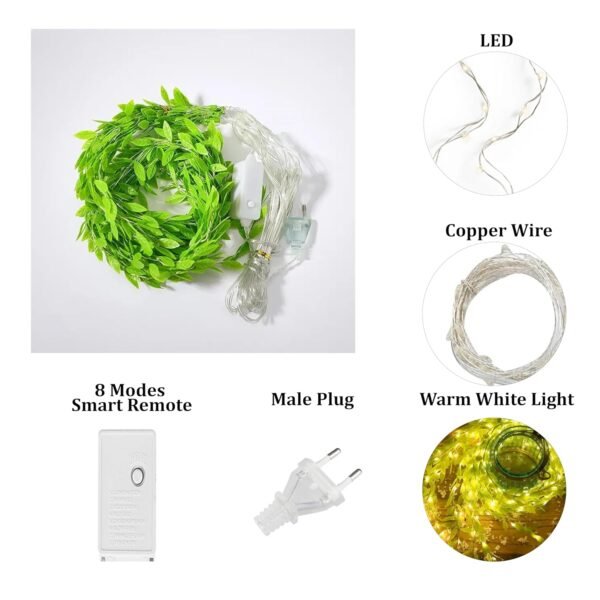 fizzytech Artificial Leaf Curtain Lights – 200 LED Warm White Fairy String Lights, 3x1m, Remote Control with 8 Lighting Modes for Home, Wedding, Party, Diwali, Christmas & Festival Decoration