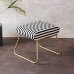nestroots Ottoman Stool for Living Room | Metallic Stools for Sitting, Bedroom Pouffes, Side Table | 14.5 Inch Height and in Black & White | Stylish & Durable Footrest Stool for Home