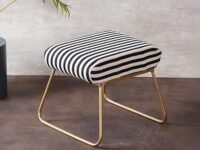 nestroots Ottoman Stool for Living Room | Metallic Stools for Sitting, Bedroom Pouffes, Side Table | 14.5 Inch Height and in Black & White | Stylish & Durable Footrest Stool for Home