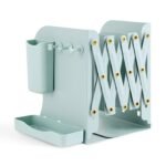 oddpod™ Math Expandable Metal Bookend 3 Compartments with Pen Holder, Storage Case & Hook/Multifunctional Desktop Stationery Storage Case for Office, Home, Living Room, School & Library - Green