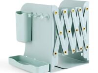 oddpod™ Math Expandable Metal Bookend 3 Compartments with Pen Holder, Storage Case & Hook/Multifunctional Desktop Stationery Storage Case for Office, Home, Living Room, School & Library - Green