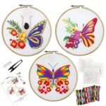 picknMAKE Cross Stitch Embroidery Kit Combo Pack for Beginners & Adults - Includes 3 Unique Designs, Hoop, Printed Fabric, Threads, Needles, Cutter, and Instructions -Craft Hobby, Multicolor