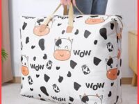 wolpin Extra Large Underbed Storage Bag Waterproof (81 x 24 x 64 CM) | Non Woven Rectangular Organizer with Zipper & Handle for Clothes Blankets Sarees Cow Print Home Storage Bag