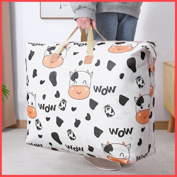 wolpin Extra Large Underbed Storage Bag Waterproof (81 x 24 x 64 CM) | Non Woven Rectangular Organizer with Zipper & Handle for Clothes Blankets Sarees Cow Print Home Storage Bag