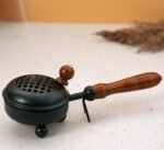 Metal Dhoop Holder with Wooden Handle | Dhup Dani Loban Burner | Sambrani Dhoop Stand | Doopam Sambrani Holder for Puja | Loban Dhuni Burner (3 inch, Black, Round)