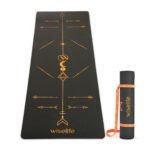 WiseLife TRUE Body BOHO Alignment Yoga Mat + Sleek Yoga Strap for Men & Women | Non-Slip, Extra Wide ECO TPE Exercise Mat for Home, Pilates, Gym & Fitness (Black 8mm)