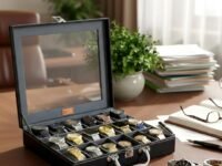 LEDO Men's and Women's Watch Box Holder Organizer Case In 18 Slots of watches In PU Leather with Black & Gray