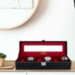 LEDO Watch Box Holder Organizer Case in 6 slots of Watches with Transparent Look Black & Cherry color Velvet