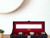 LEDO Watch Box Holder Organizer Case in 6 slots of Watches with Transparent Look Black & Cherry color Velvet