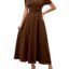 Shasmi Girl's & Women's Solid Color V-Neck A-Line Maxi Dress for Women | New Year Party Outfit | Waist Cinched Puff Sleeve Western | Elegant Casual Wear (Dress 246)