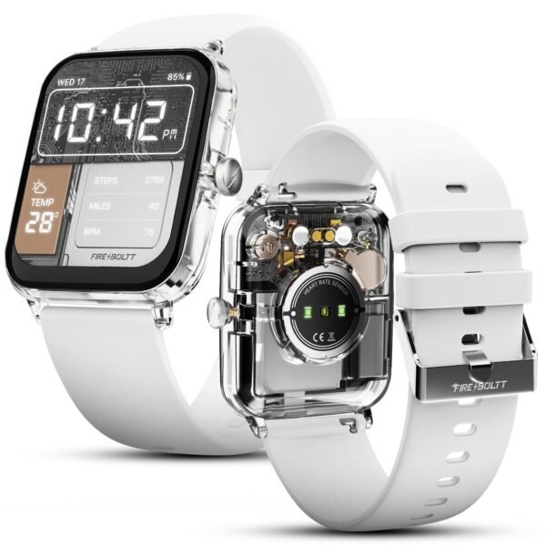 Fire-Boltt Ninja Phantom Smart Watch 1.83” Display, Transparent Clear Body Design, Bluetooth Calling, 120+ Sports Modes, Voice Assistant, AI Outfit Watch Face Smartwatch for Men & Women Frost White