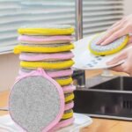 2 in 1 Sponge Dish Scrubber Double Side Dishwashing Scrubber Pan Pot Wash Sponges for Kitchen (Set of 5 Pcs_Multicolor)
