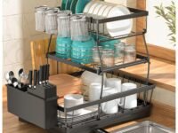 3-Tier Large Dish Racks for Kitchen Counter,Dish Drying Rack,Detachable Large Capacity Dish Drainer Organizer with Utensil Holder, Cup Holder,Dish Drying Rack with Drain Board ,Black