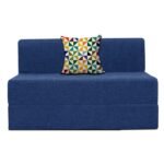 3' X 6' Feet,Single-Seater | Folding Sofa Cum Bed - Perfect for Guests - Jute Fabric Washable Cover - Blue Color