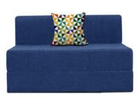 3' X 6' Feet,Single-Seater | Folding Sofa Cum Bed - Perfect for Guests - Jute Fabric Washable Cover - Blue Color