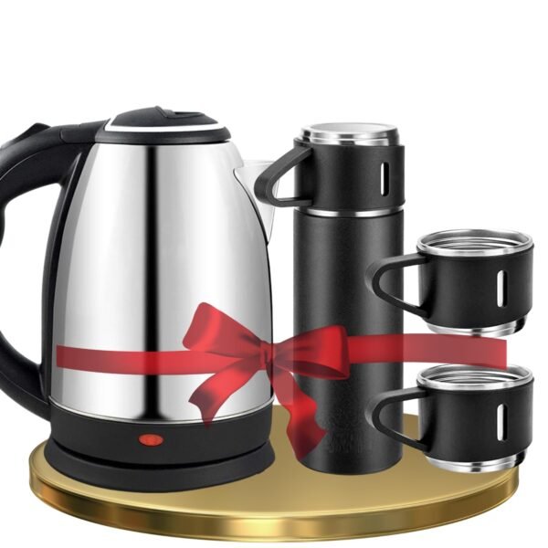 3-in-1 Premium Gift Set – 1.8L Electric Kettle + 500ml Stainless Steel Vacuum Flask + 3 Coffee Mugs – Durable & Elegant Design for Travel, Home, Office and Diwali Gifting